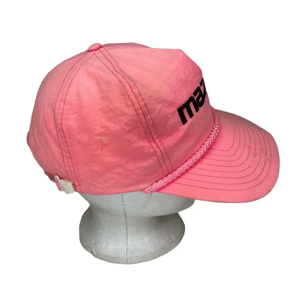 Vintage Mazda Hat Neon Pink Zipper Back Cap 80s 90s Car Lover Faded Distressed - Picture 2 of 6